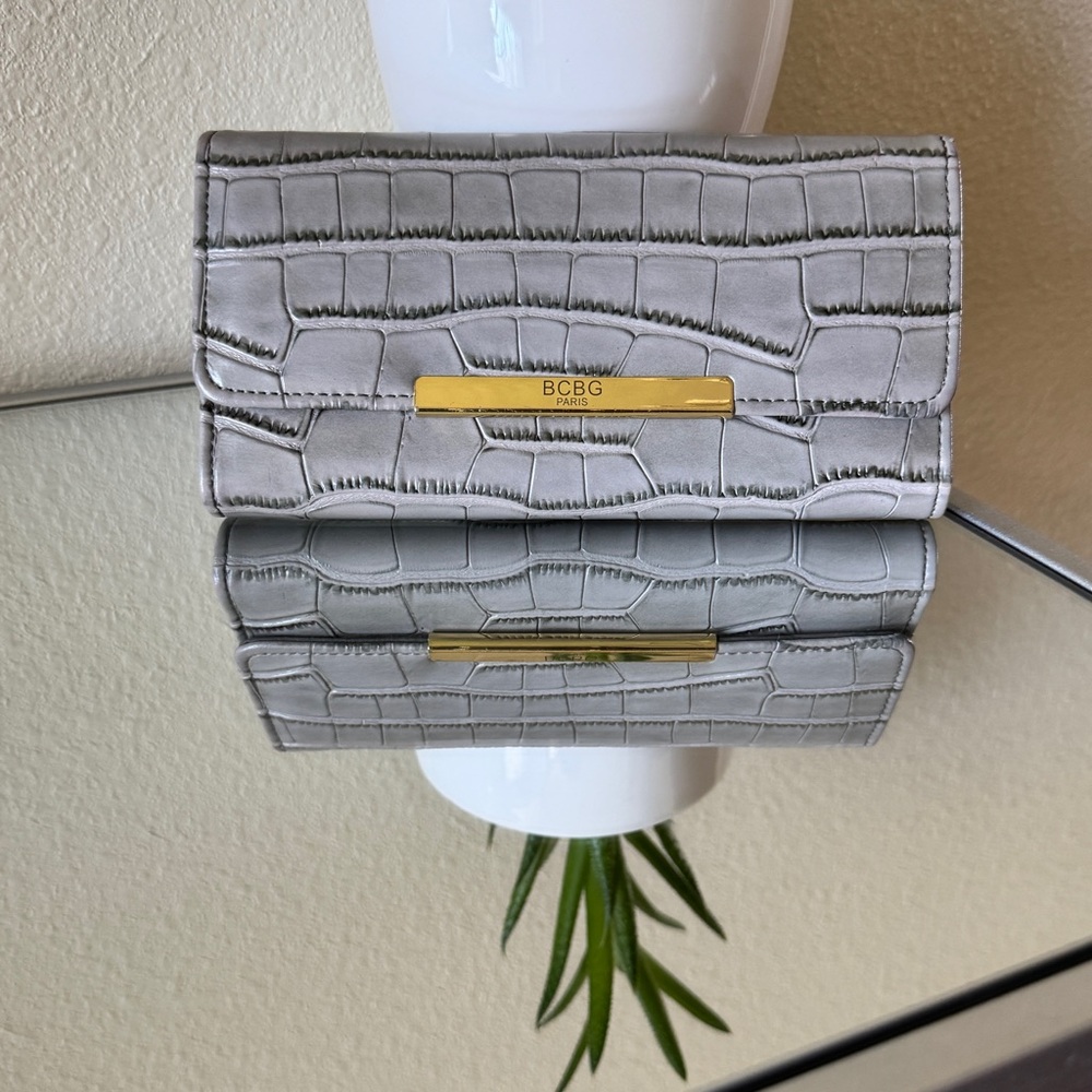 BCBG Grey Croc-Embossed Clutch
